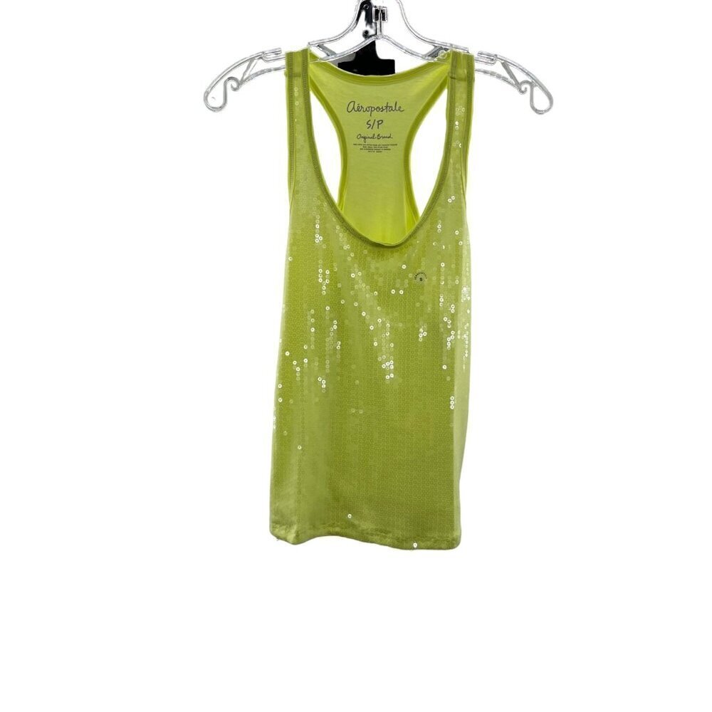 Aeropostale Scoop Neck Yellow Sequin Racerback Tank Top Size Small